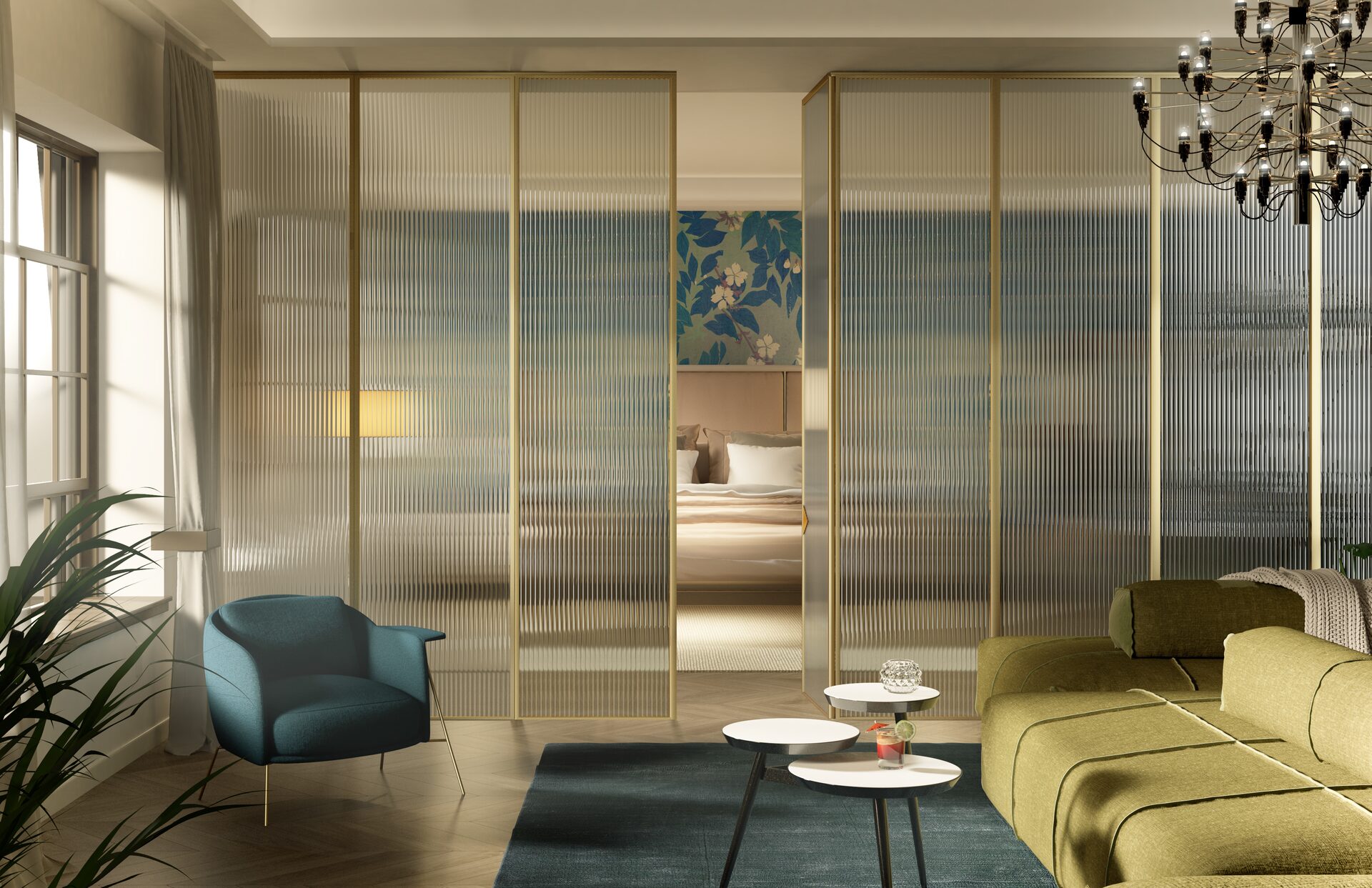 Endless - Parete divisoria in vetro per living